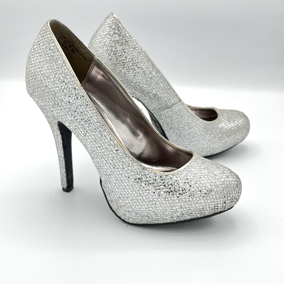 Silver Glittery Platform Stiletto Round Toe Shoe sz 8.5 - Picture 6 of 6